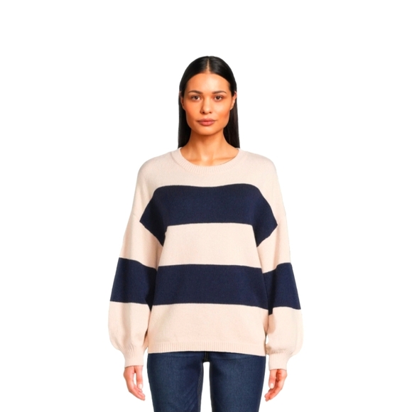 Dreamers, Women's Striped Sweater, Midweight, Peach/Navy, Size XS (Oversized) - Picture 3 of 8